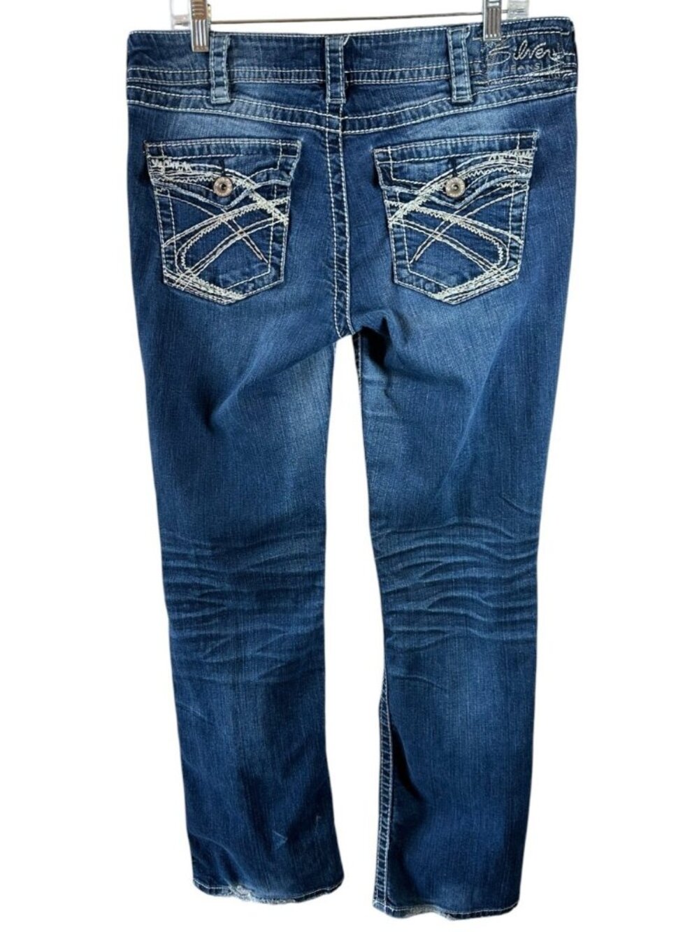 Silver Suki Surplus 12" Slim Boot Cut Size 32 Distressed Medium Wash